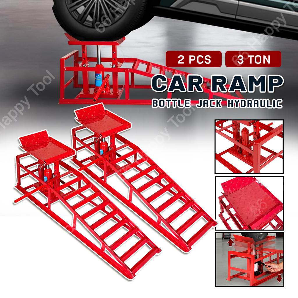 [2pcs/Set] 3 Ton Hydraulic Car Ramp with Bottle Jack Heavy Duty Steel ...