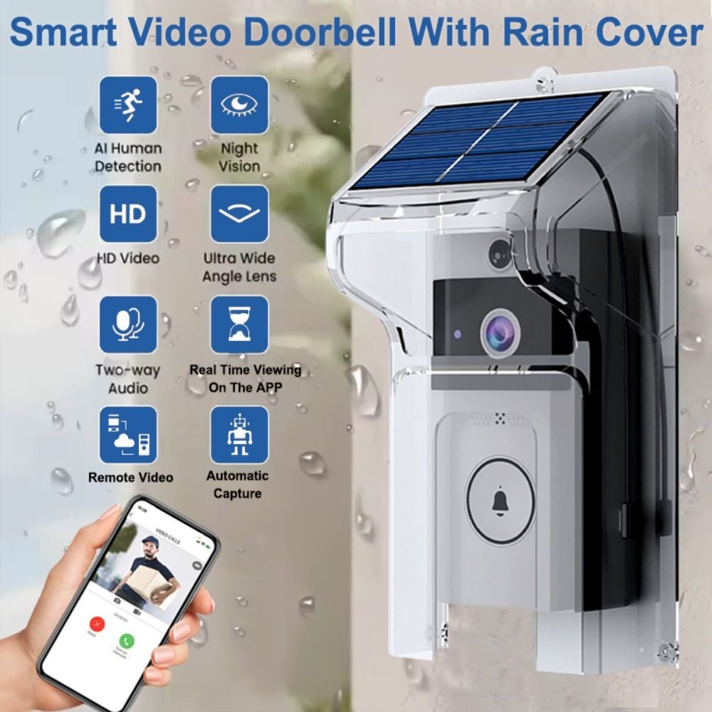 Waterproof Visual Intercom Doorbell Solar Power Wireless Front Door ...