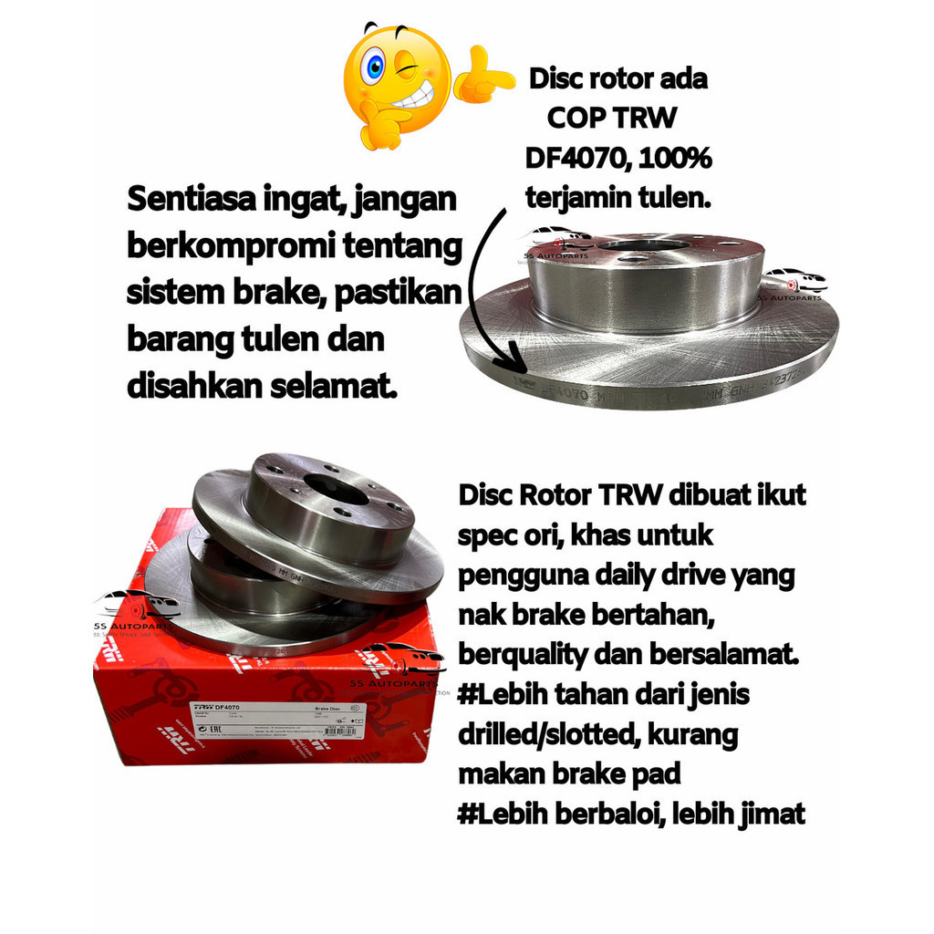 TRW Perodua Viva / Kelisa / Kenari Front Disc Rotor (Single Layer ...