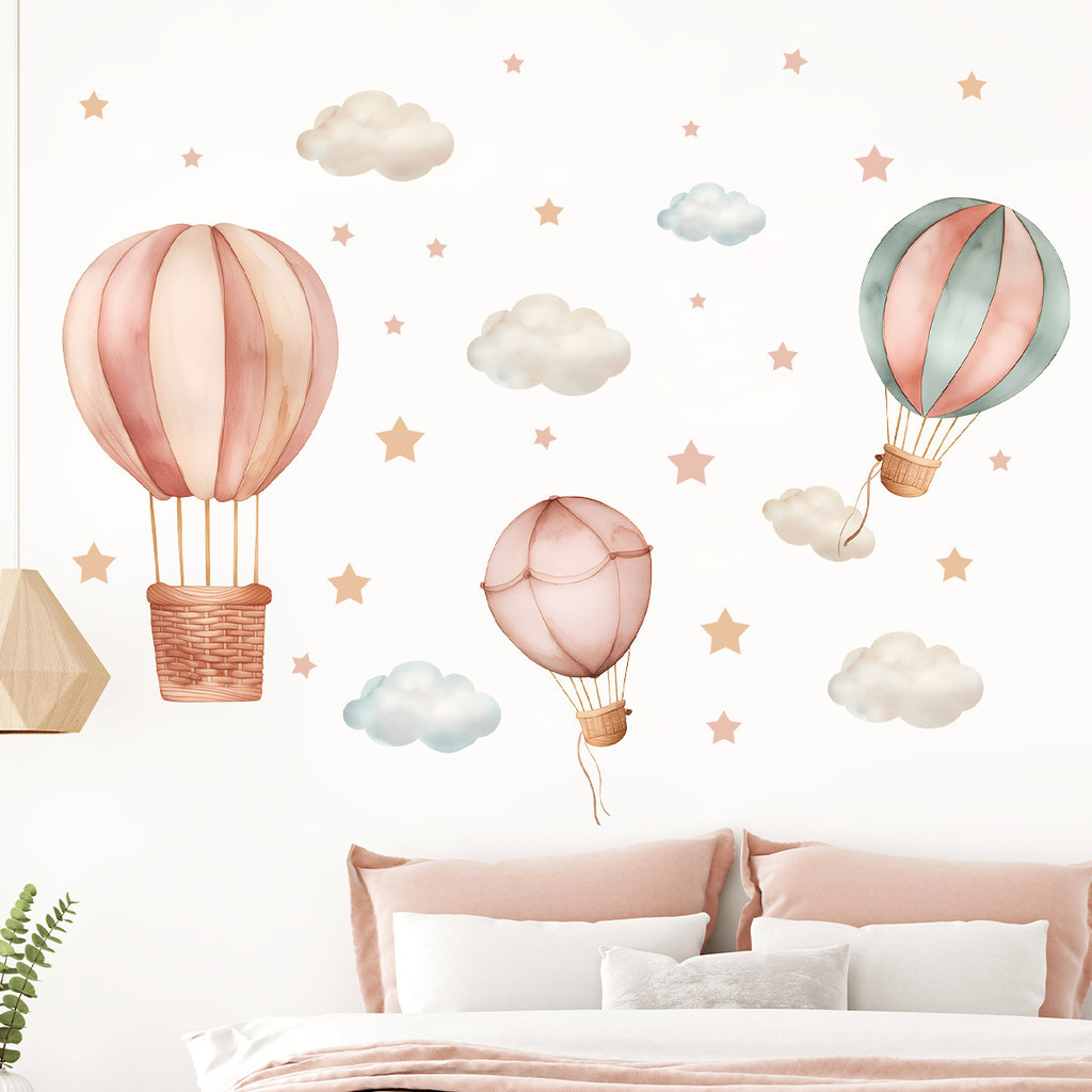 Wall Stickers, Clouds Hot Air Balloon Self-Adhesive Wall Stickers ...