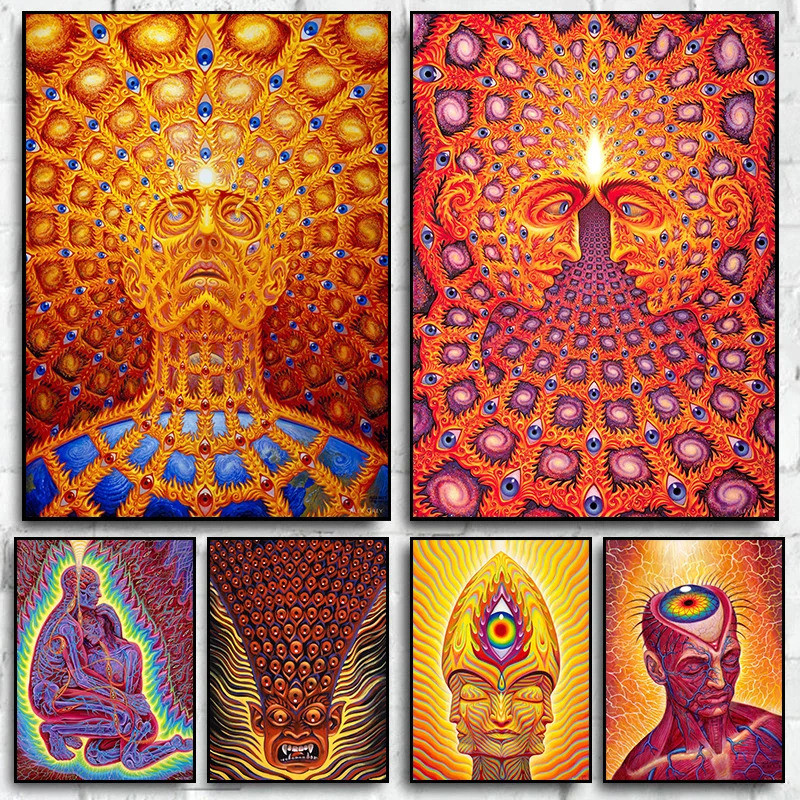 Abstrak Alex Grey Trippy Psychedelic poster dan mencetak lukisan kanvas ...