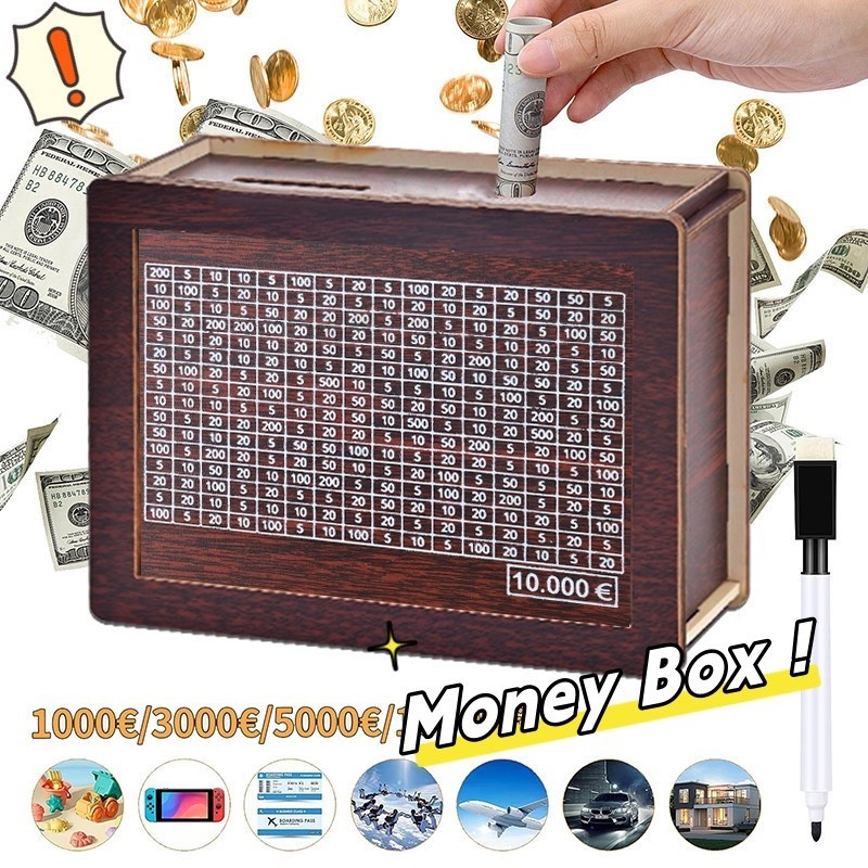 Simple Wooden Coin Bank Creative Money Box with Counter Desktop Coin ...