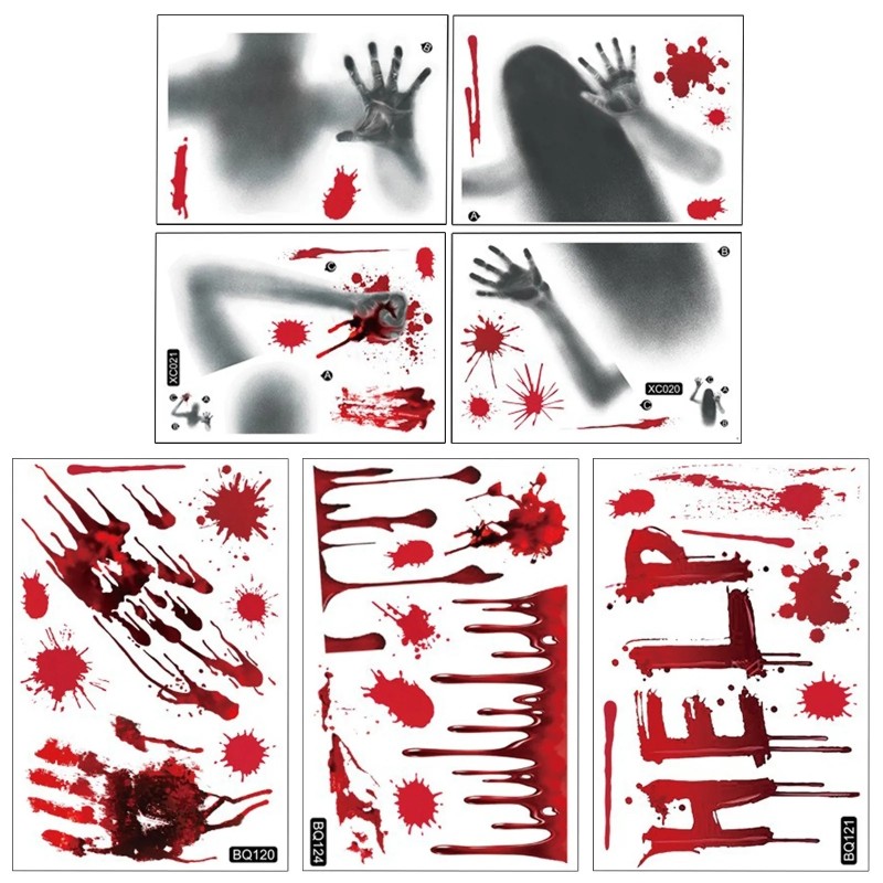 Halloween Wall Stickers Horror Blood Fingerprints Window Stickers for ...