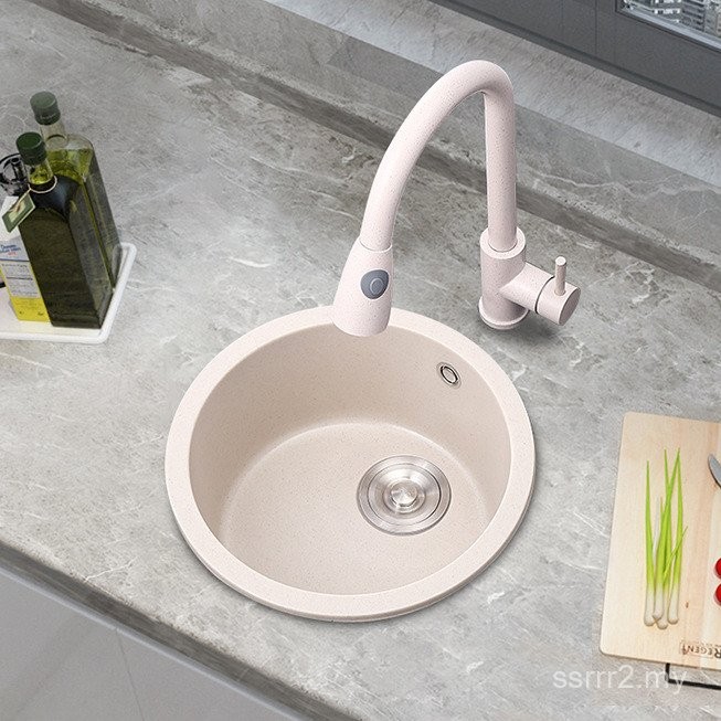 Sink batu kuarza bulat, tangki tunggal, singki sayur dapur, singki ...