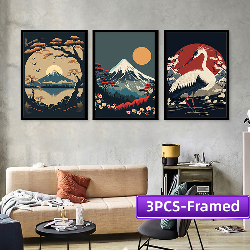 A4/A3 Frame 3PCS Japan Mount Fuji Poster Abstract Landscape Canvas ...