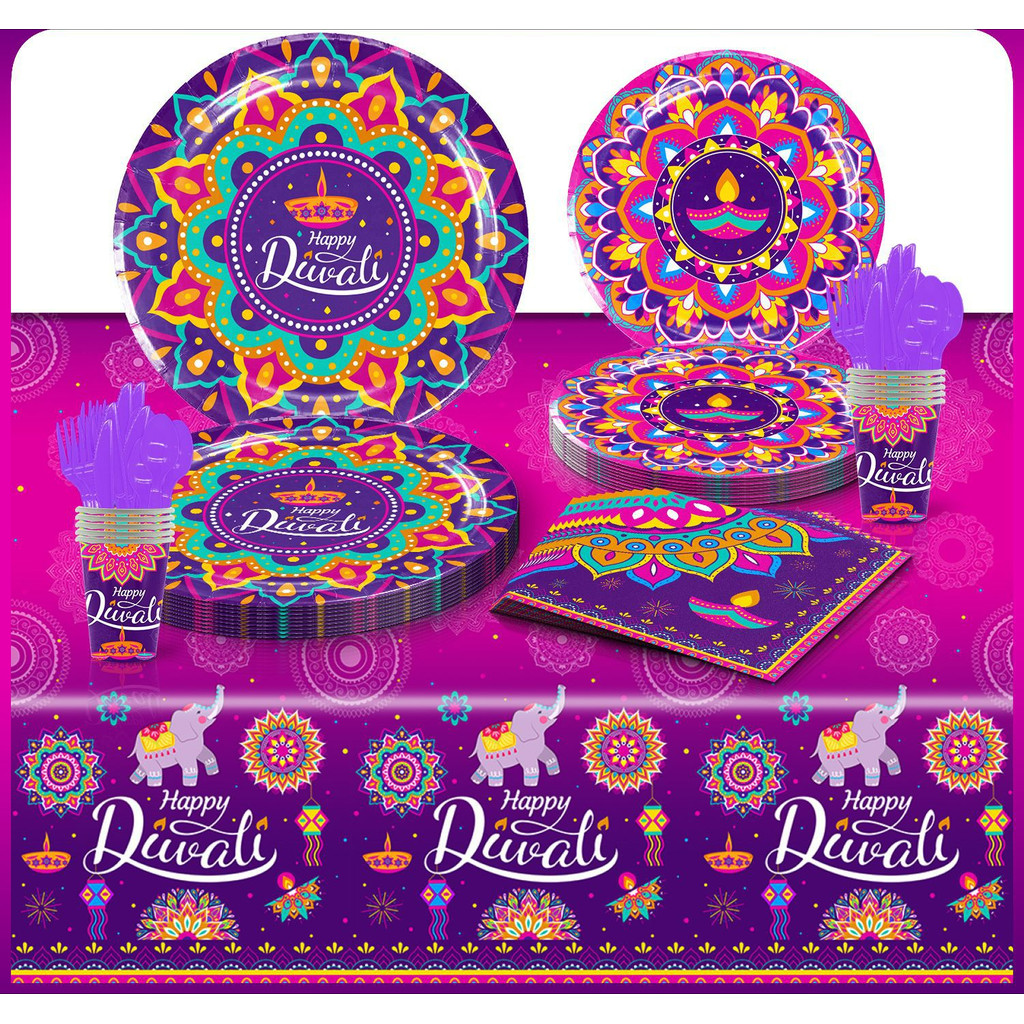 Cheereveal Happy Diwali Disposable Tableware Set Deepavali Paper Plate ...