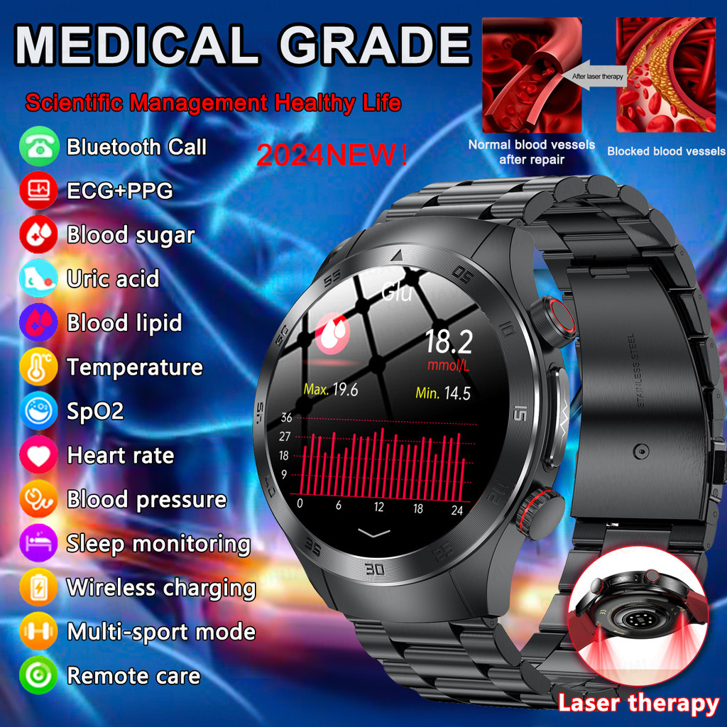 Laser Therapy ECG+PPG Smartwatch Blood Sugar Blood lipids Blood