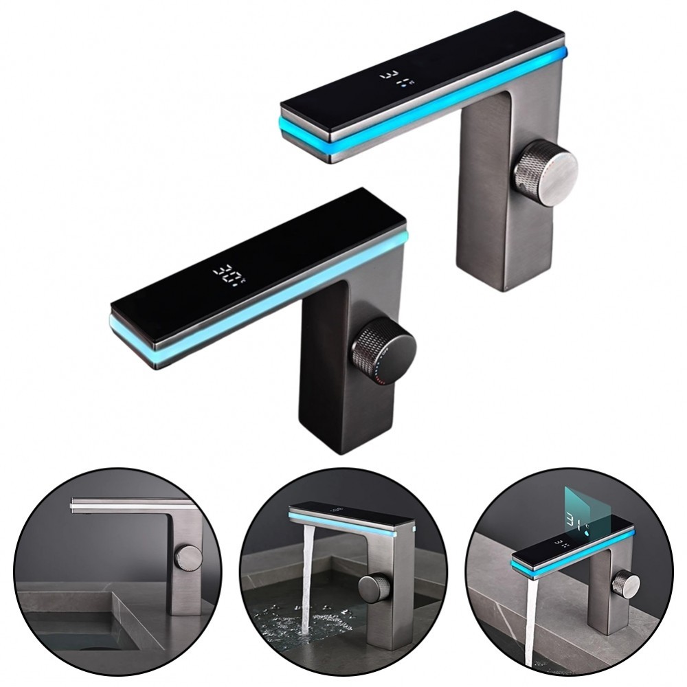 Bathroom Sink Faucet Digital Display Smart Hot and Cold Water Mixer LED