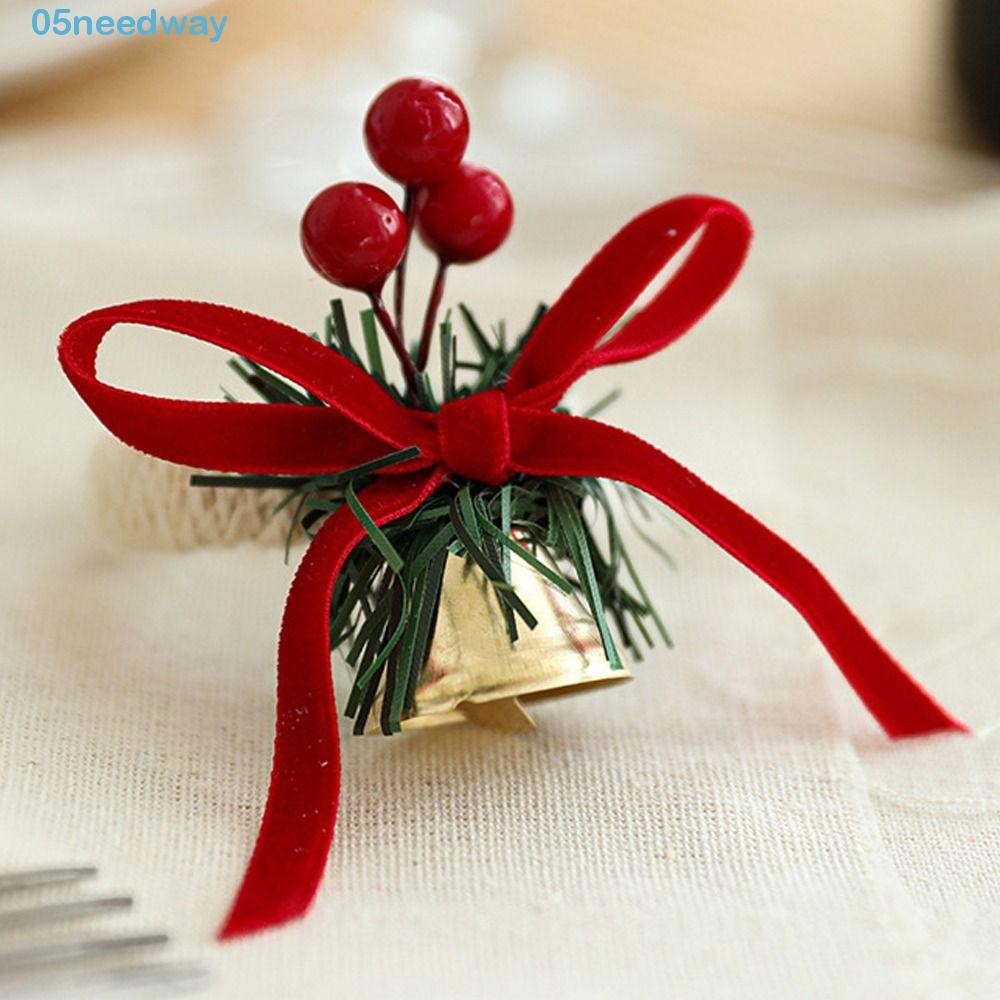 NEEDWAY Christmas Bell Napkin Ring, Bowknot with Red Fruit Pinecone ...