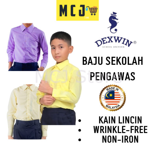 KEMEJA PENGAWAS SEKOLAH WARNA DEXWIN/BAJU SEKOLAH PURPLE/KUNING/PEACH ...
