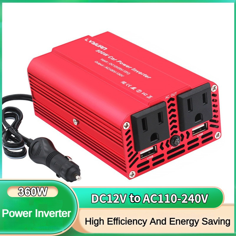500W Mini Portable Car Inverter Dual Socket Power Converter Household ...