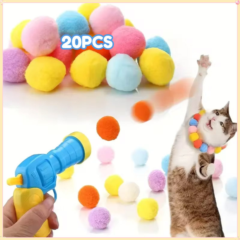 Pet Toy Cat Teaser Toy with Colourful Plush Ball Cat Ball Shooting ...