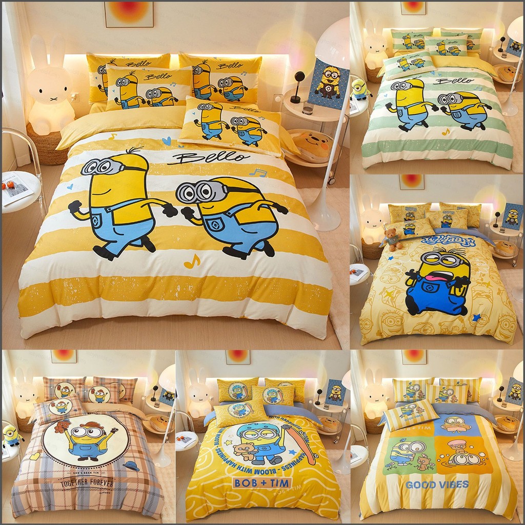 Minions Suit Bedding Set Bed Sheet Quilt Cover Pillowcase Home Bedroom