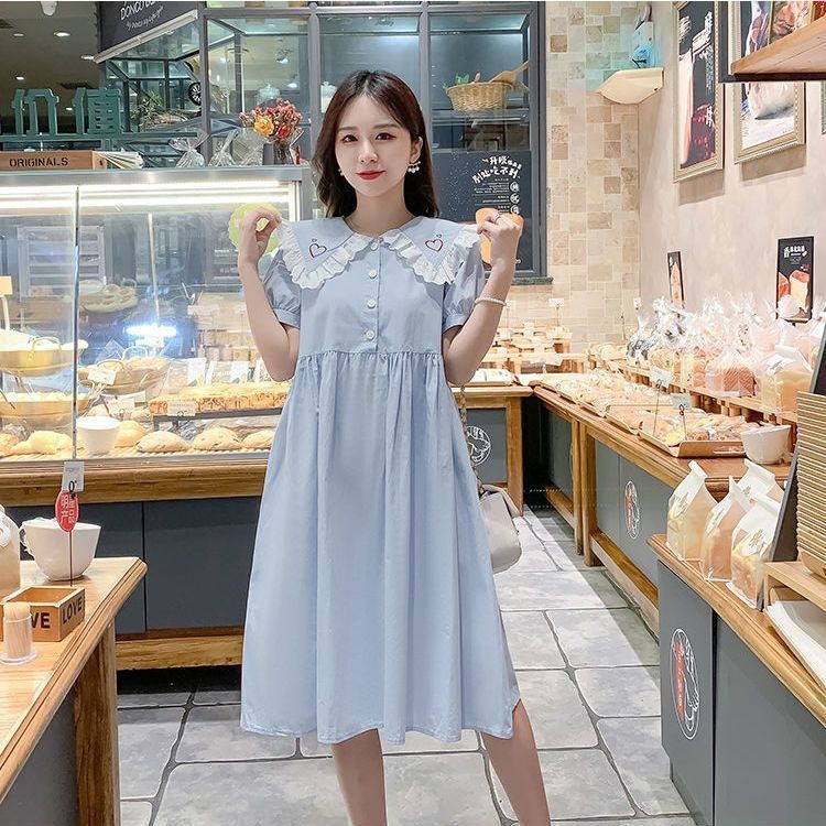 cute korean dress for pregnant Maternity Dress Korean Fashion Casual Maternity Wear Plus Size Pregnant  Women Clothes Long Midi Dress With Pockets Cotton Babydoll Maternity Wear  Polka Dot Round Neck Dress - Lazada