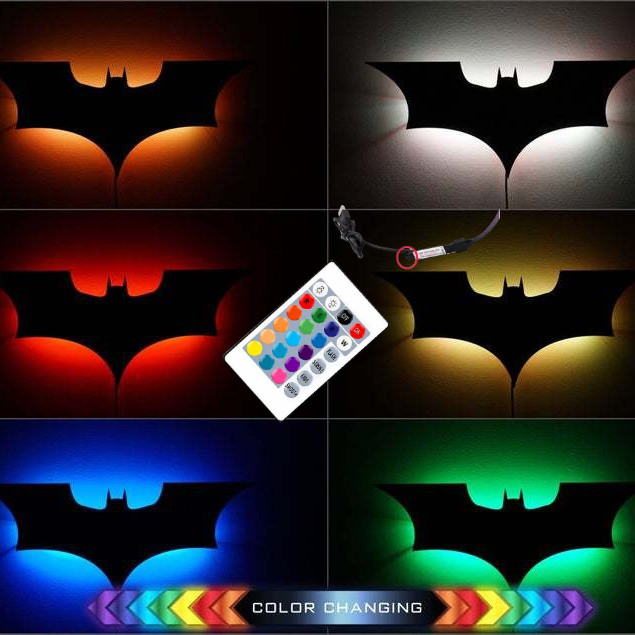 Batmanes Night Light Cool Remote Control Multi Color 3D Creative Bat ...
