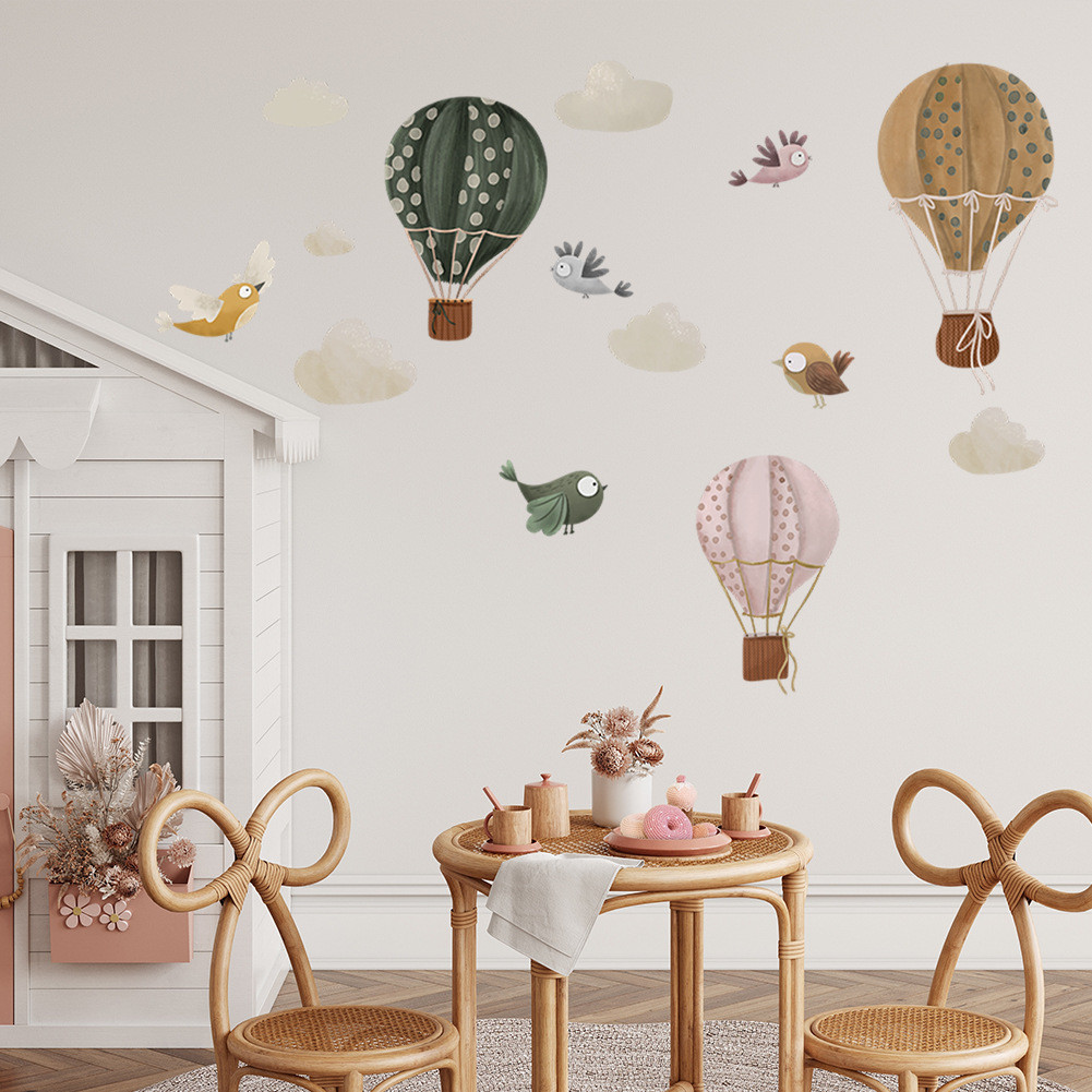 Wall Stickers, Cute Bird Clouds Hot Air Balloon Wall Stickers, Children