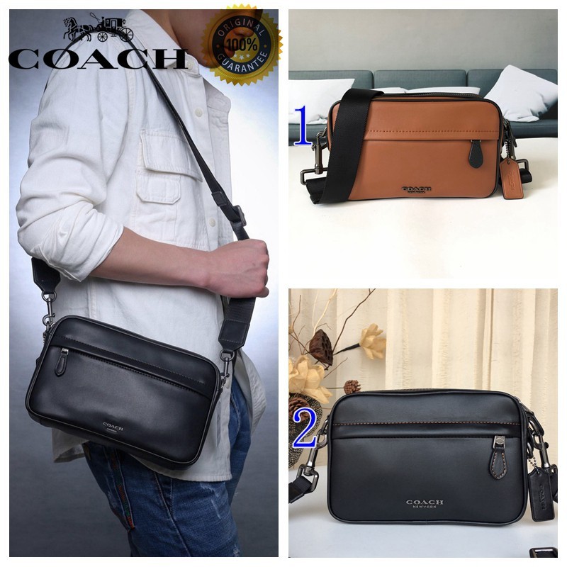 Mens quenched leather messenger bag coach