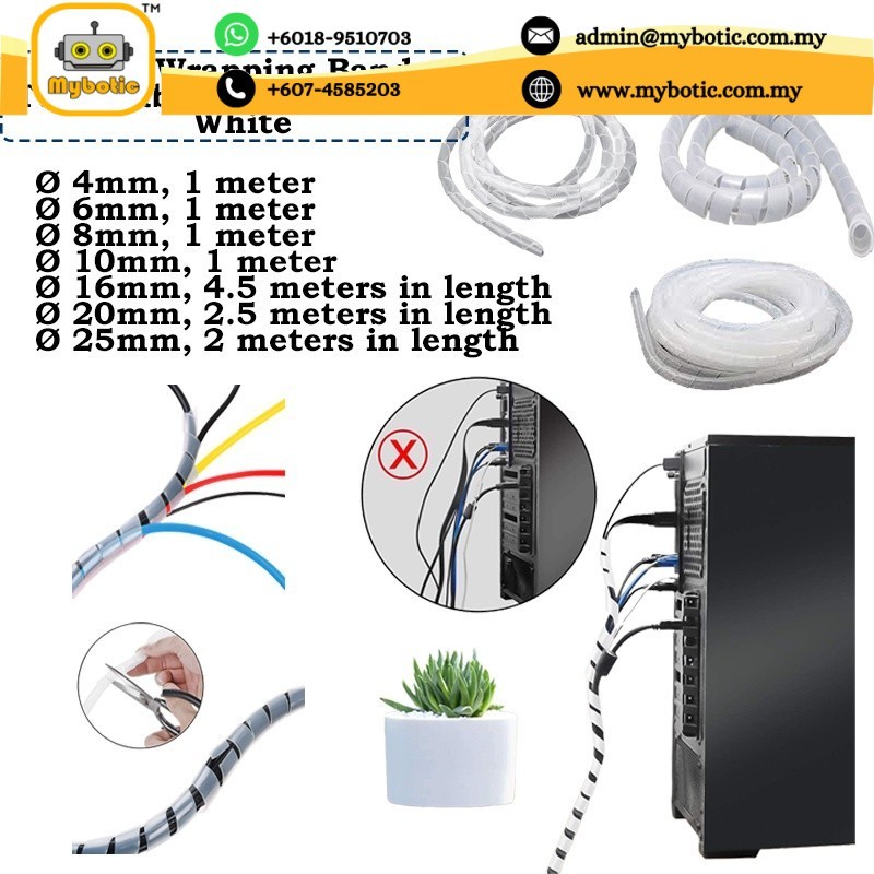 Spiral Wrapping Bands Tube Cable Wire Protector White and Black (Ø4mm ...