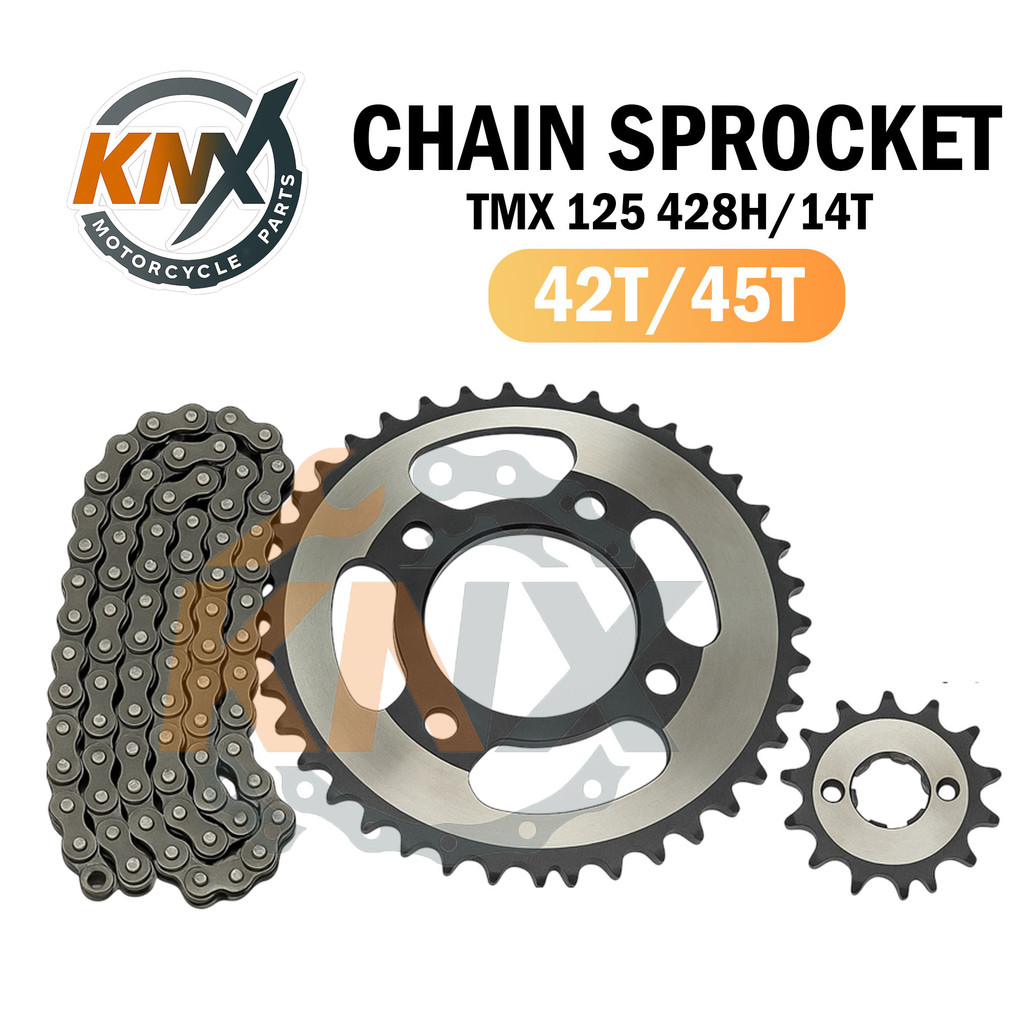SPROCKET AND CHAIN SET TMX125 HEAVY DUTY ( 428H/42T/14T )( 428H/45T/14T ...