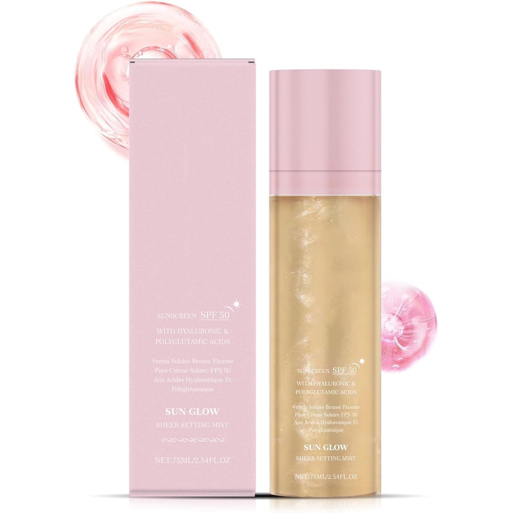 Sunglaze Sheer Setting Mist Sunscreen SPF 50, Broad Spectrum Shimmering ...