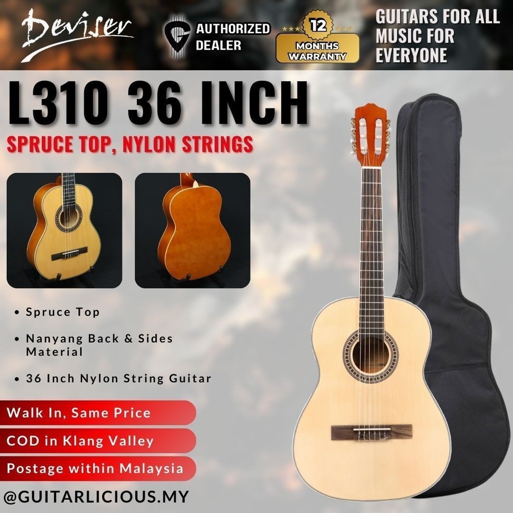 Deviser L310 36 inch Spruce Top, Nylon Strings Classical Guitar ( L-310 ...