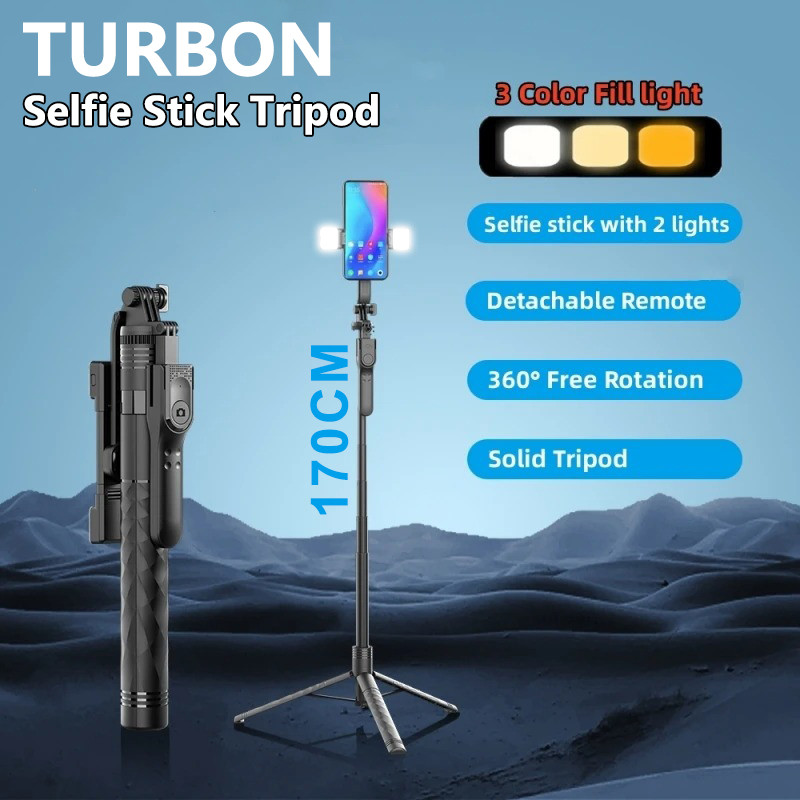 TURBON Selfie Stick Tripod with Wireless Bluetooth Remote Shutter for ...