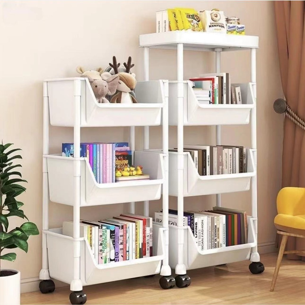 SF_ Storage Rack With Wheels Movable BookShelf Rack Multi-Layer Book ...
