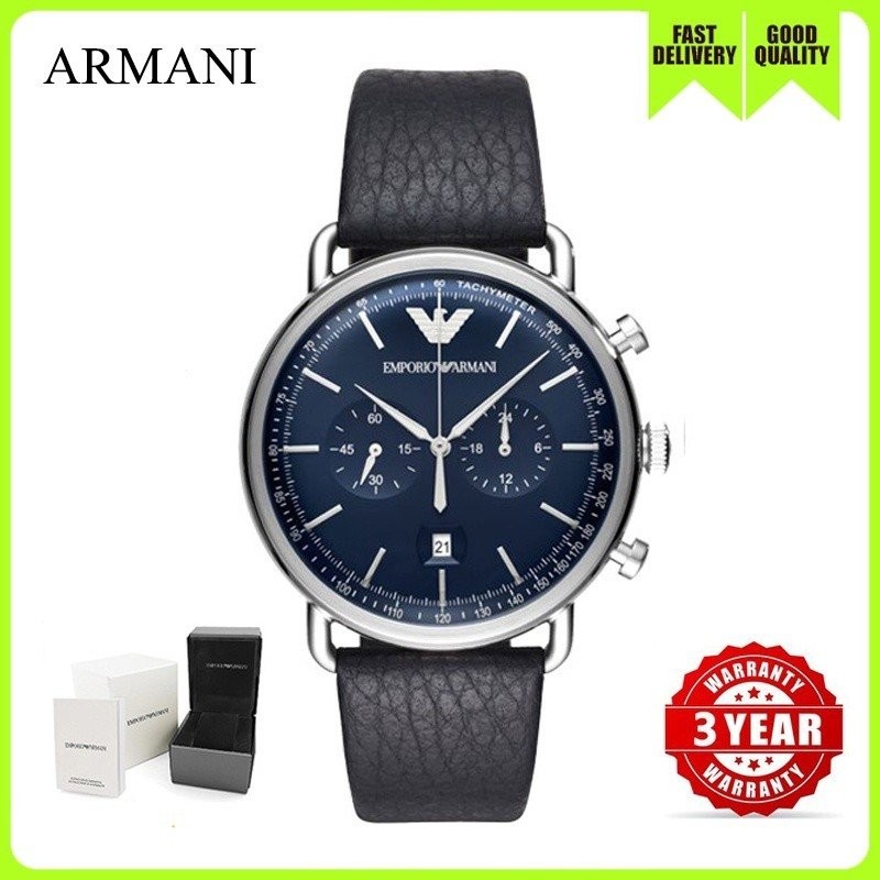Emporio Armani Aviator Blue Dial Blue Leather Strap Watch For Men - AR11105