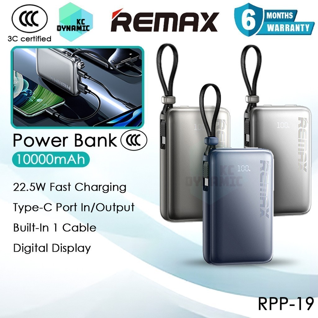 【3C Certified】Remax RPP-19 10000mAh Powerbank 22.5W Fast Charging Built ...