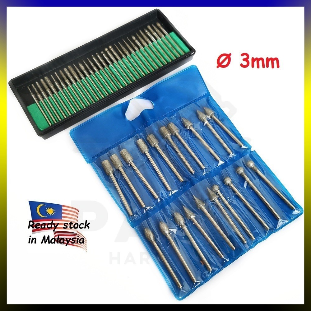 3mm Diamond Burr Grinding Head Grinder Burr Abrasive Polishing Porting For Rotary Tool Mata