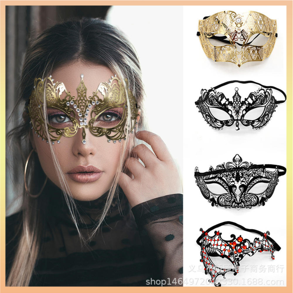 Masquerade Mask For Women Venetian Metal Mask For Party Halloween Costume Cosplay (Anna Black