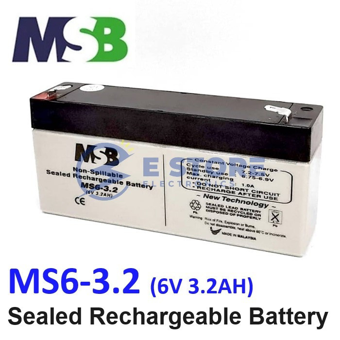 MSB 6V 3.2AH Rechargeable Sealed Lead Battery (MS6-3.2) | Shopee Malaysia