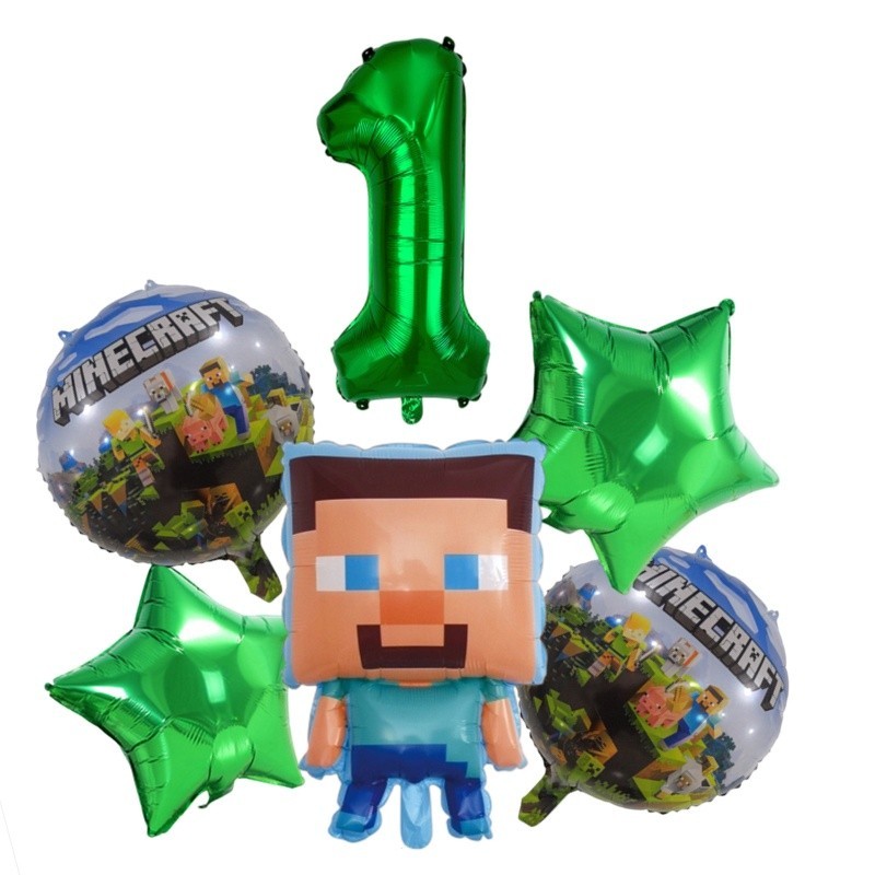 6pcs/set Minecraft Theme My World Game Foil Balloon set 32 Inch Number ...