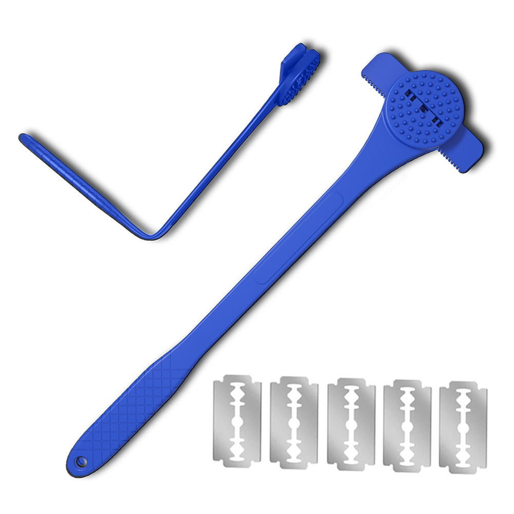 2 In 1 Men Back Shaver Body Leg Razor Back Hair Removal Tool (Blue with ...