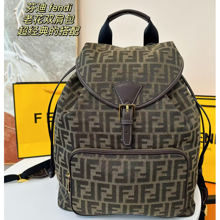 Fashion Fendi Embroidered F F Backpack High Quality Leather Outdoor Climbing Bag Leisure Sports Computer Bag