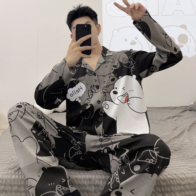 04 Pajamas Male Teenager Cartoon Student Thin Men Plus Size | Shopee ...