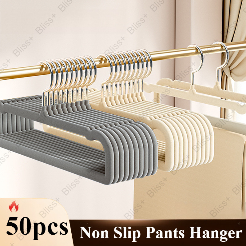 50pcs Non Slip Flocking Hanger Seluar Pants Hanger Trousers Hanger ...