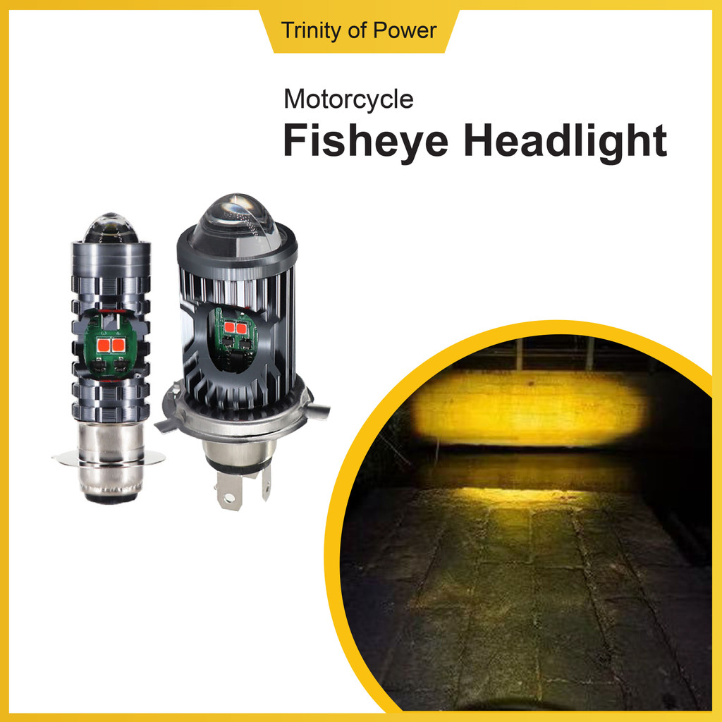 1PC H4/P15D Motorcycle Fisheye LED Lens Headlight Hi/Lo Beam Dual Color ...