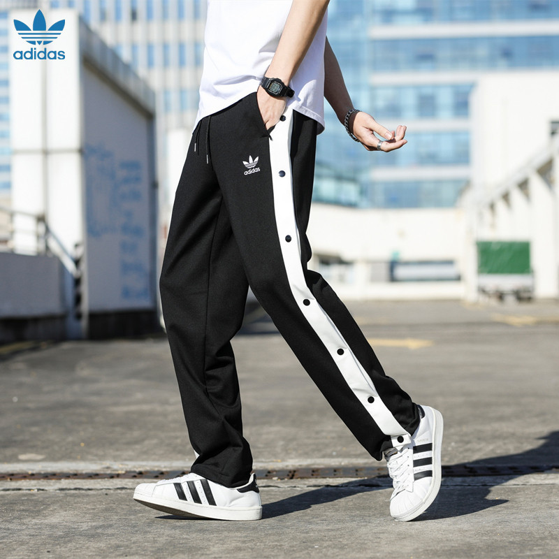 Embroidered Logo Adidas Original Snap Button Pants Cotton Pants Straight Pants Unisex Pants Casual Pants