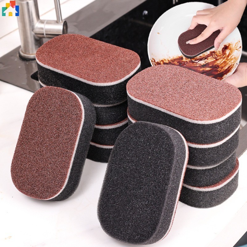 5Pcs Three Layers Emery Double-sided Cleaning Sponge Magic Remover Rust ...