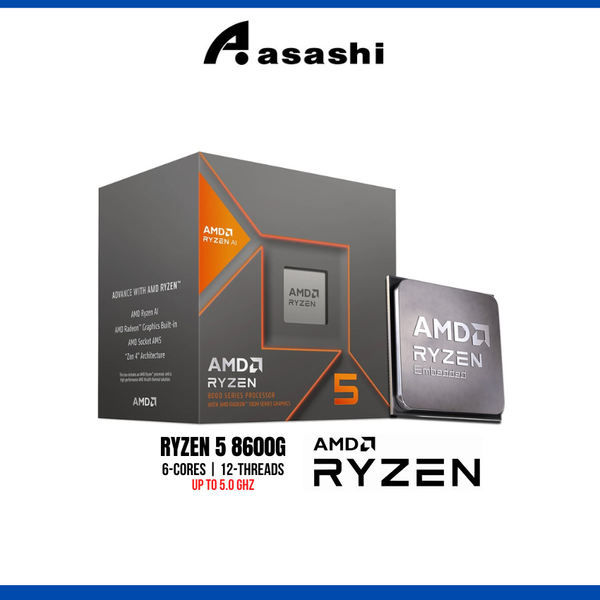 AMD RYZEN 5 8600G Processor (16M Cache, 6C12T, up to 5.0Ghz, AI) AM5 ...