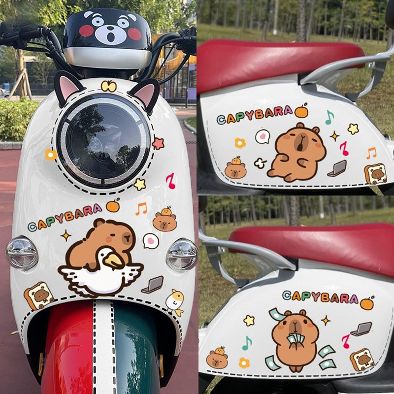 Cartoon Motorcycle Sticker Cute Capybara Bicycle Stickers Creative Car ...