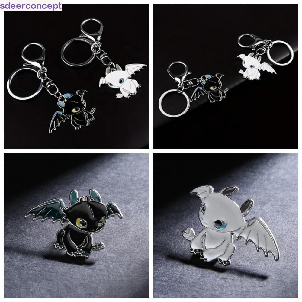 SDEERCONCEPT Cartoon Toothless Dragon Keychain, Black & White Flying ...