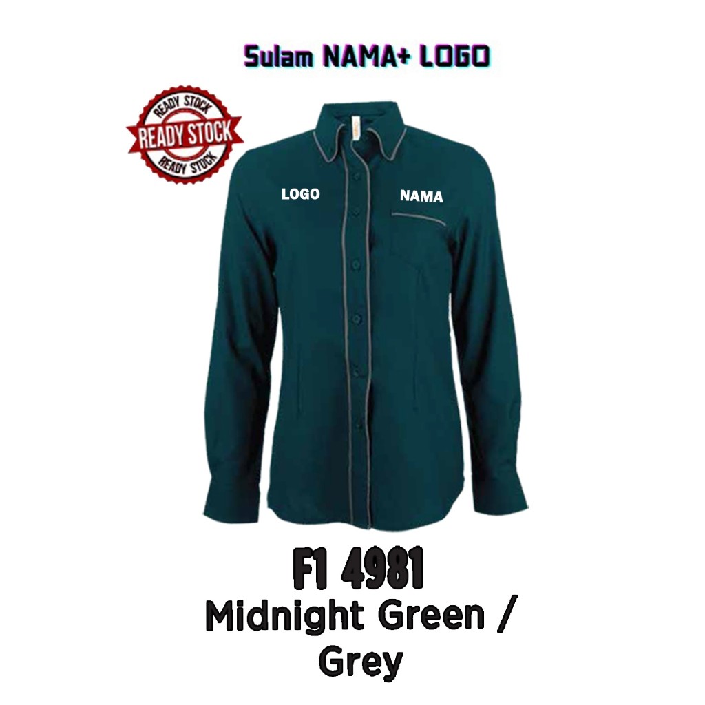 BAJU KORPORATE PEREMPUAN MIDNIGHT GREEN LENGAN PANJANG F1 4981 JENAMA ...