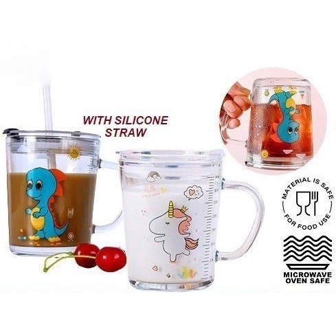 400ML Thickened Transparent Glass Cartoon Straw Cup Coffee Mug ...