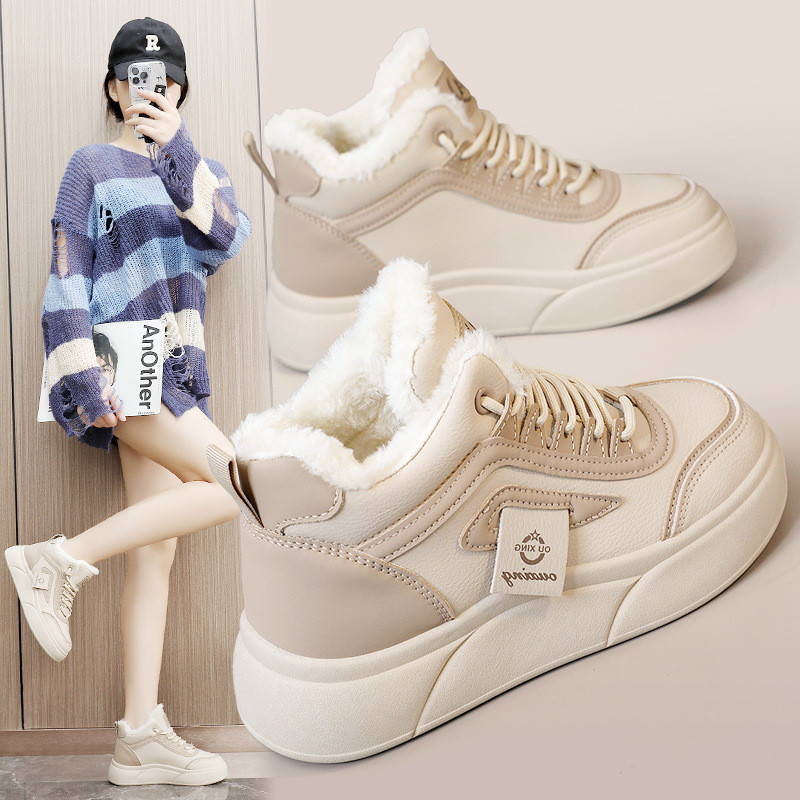 Women's warm shoes 2024Autumn and Winter Insulated Cotton-Padded Shoes Flat  Sneakers Fleece-lined Winter Shoes