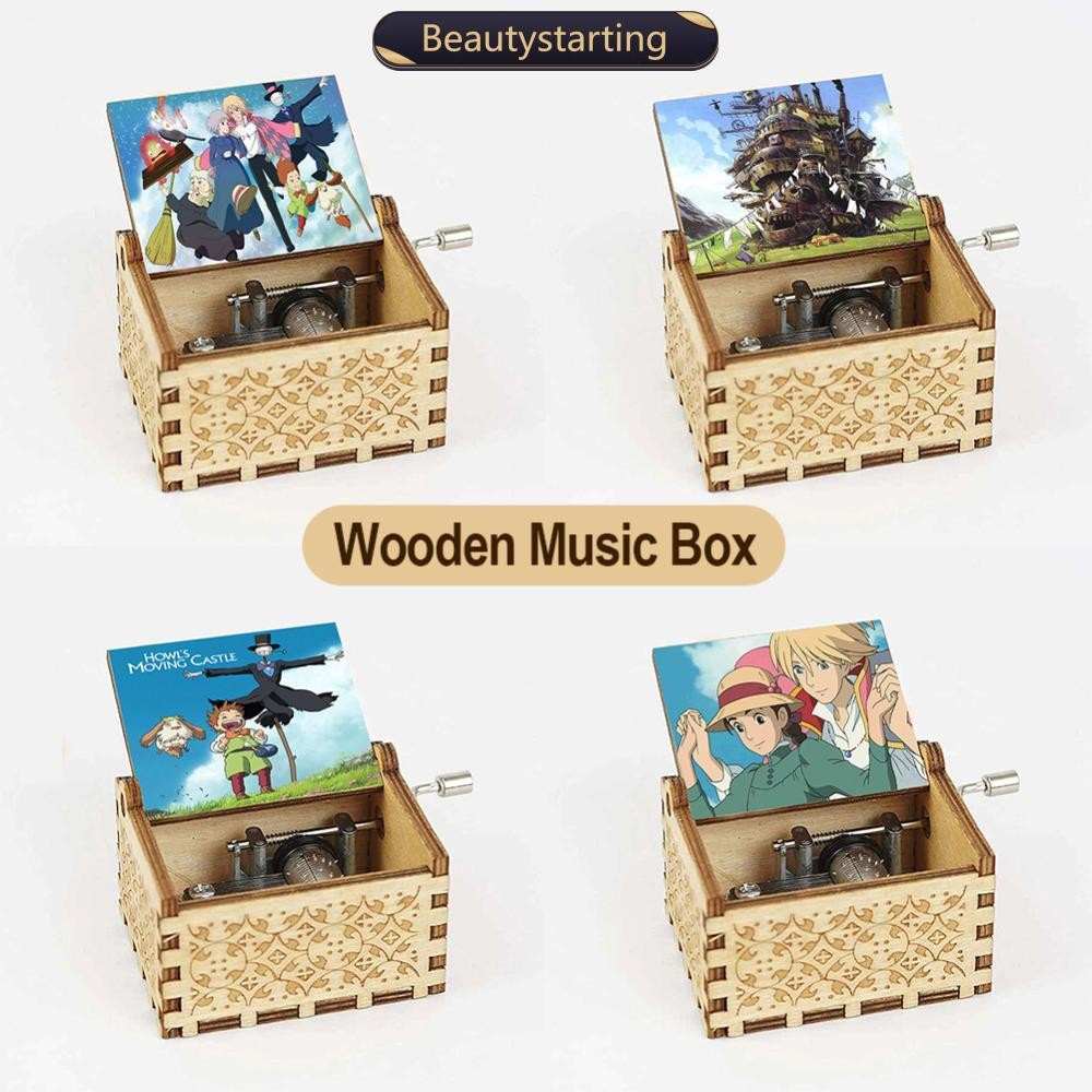 BEAUTYSTARTING Anime Howl's Moving Castle Black Wooden Music Box Merry ...