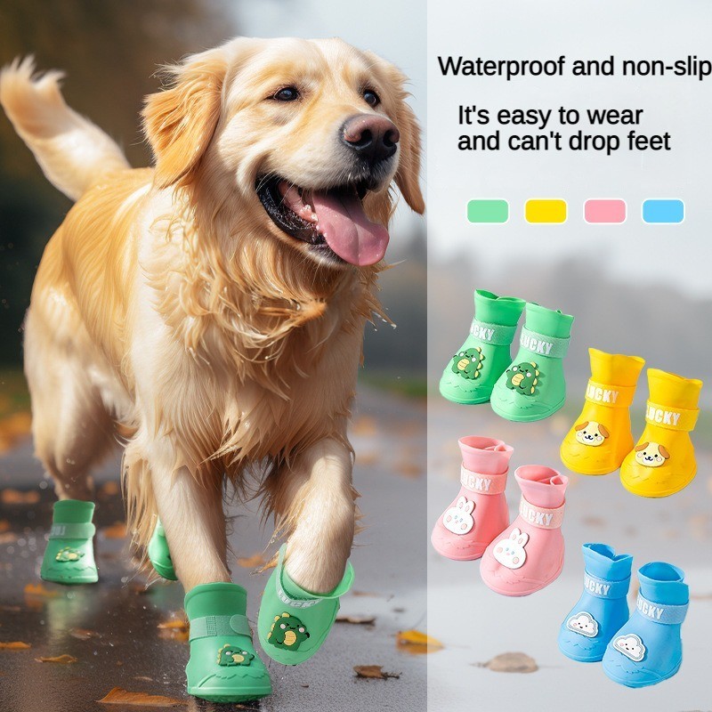 Large Dog Golden Retriever Big Dog Cartoon Silicone Rain Boots Rainy Day Outdoor Non Slip Wear Resistant Waterproof Pet Dog Shoes Shopee Malaysia