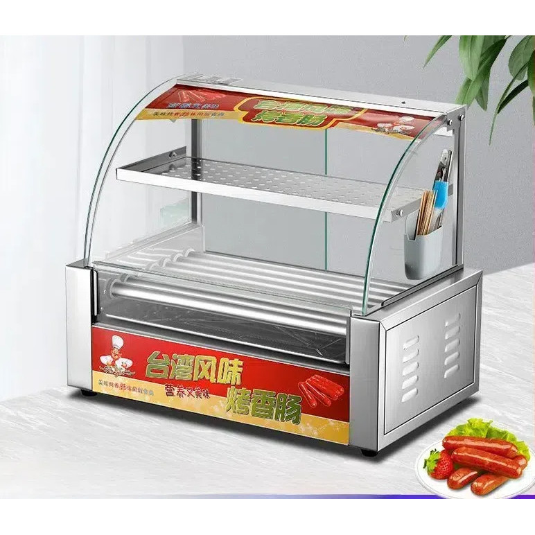 Hot Dog Roller, 18 Hot Dogs 7 Rollers Grill Cooker Machine With Removable Stainless Steel Drip Tray Stainless Steel With Cover, Dual Temp Control, Led Light, Perfect For Commercial And Party