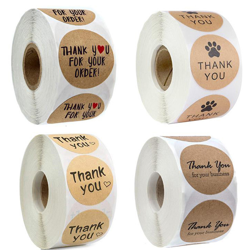 QwQ 500pcs Thank you for your order Kraft Sticker Handmade Packaging ...